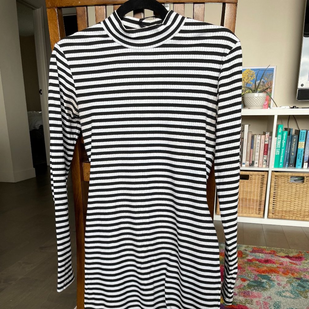 Mink Pink Black & White Striped Long Sleeve Dress